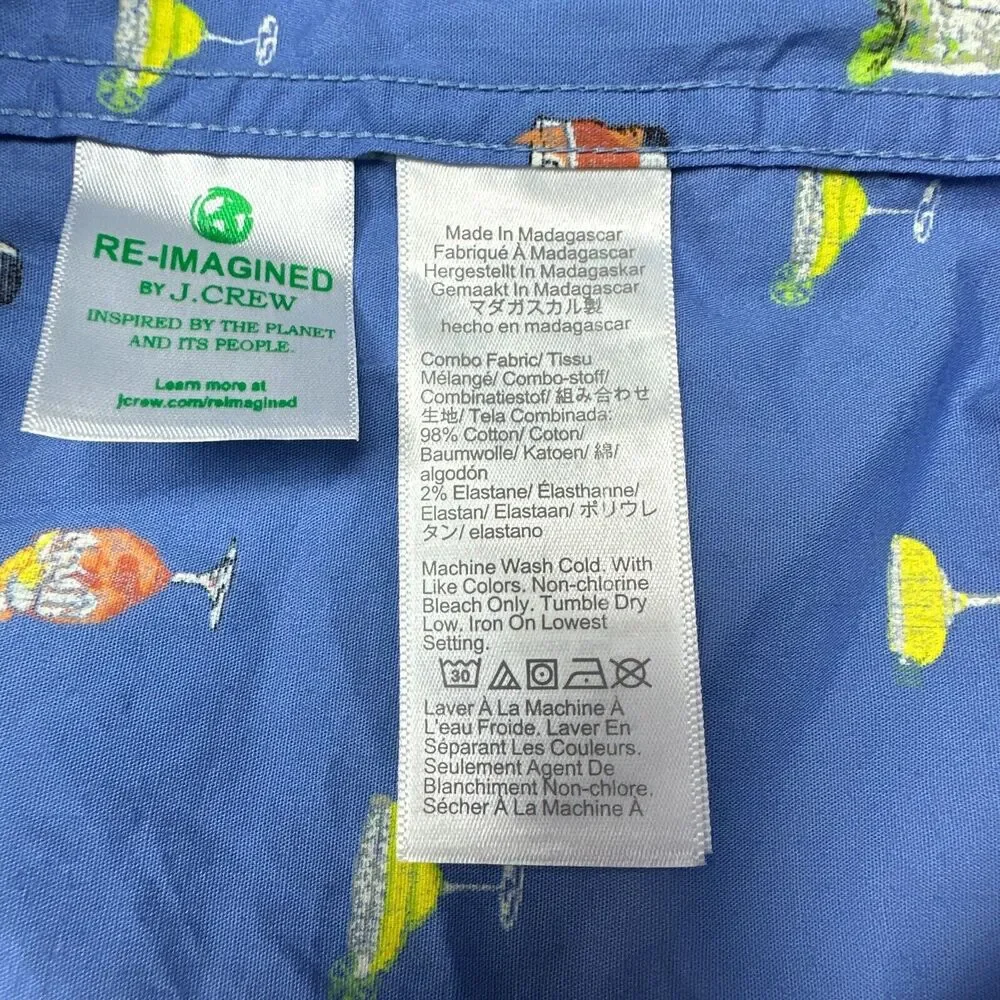 J Crew Shirt Mens XL Blue Button‎ Up Drink All Over Print Summer BBQ Fun New